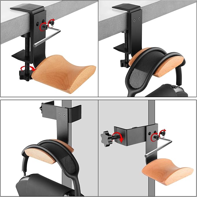 Linkidea Headphone Stand Hanger Compatible with Airpods Max, Bracket Wood Headphone Headset Hanger Holder, Clamp Rack Hook Under Desk Table Headphone Hanger Holder (Beech)