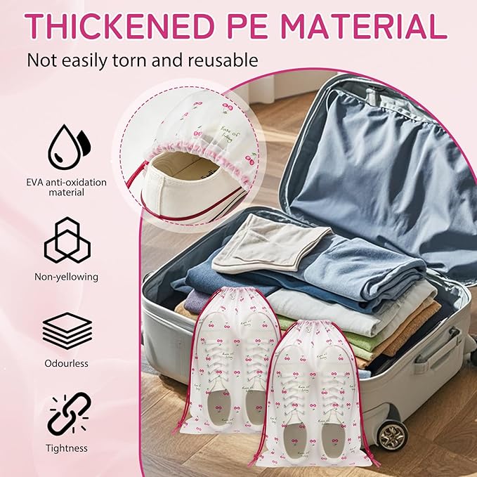 Shoe Bags for Travel, 13.8" x 11.8" Travel Shoe Bags for Packing, Large Waterproof Portable Travel Shoe Storage Bags Travel Essentials Women for and Men (5, Cherry)