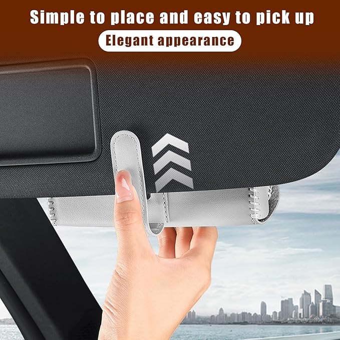 Augeny Sunglasses Holder for Car Sun Visor, Leather Auto Eyeglasses Storage Case with Hidden Magnetic Closure, Protective Glasses Organizer Box, Vehicle Visor Accessories for Woman Man (Gray)