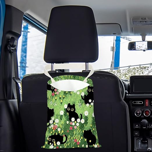 Black Cat Car Trash Bag, Car Trash Bag Hanging, Waterproof Cars Back Seat Hanging Organizer and Storage Trash Bags for Vehicle Travelling Camping