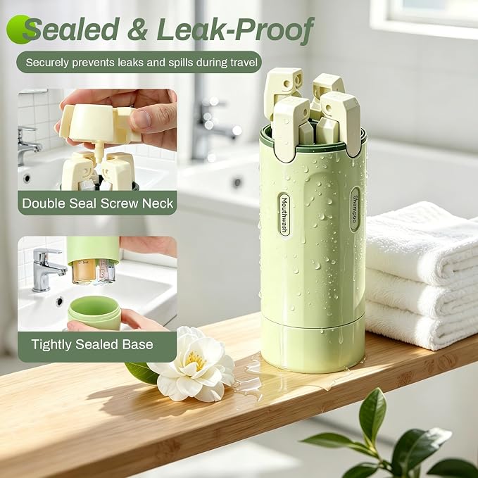 4 in 1 Travel Dispenser Bottle, 4 Pack 30ML Travel Bottles for Toiletries, 4 in 1 Travel Dispenser with Label, Leakproof & TSA Approved Portable Containers for Shampoo Lotion Conditioner Cream