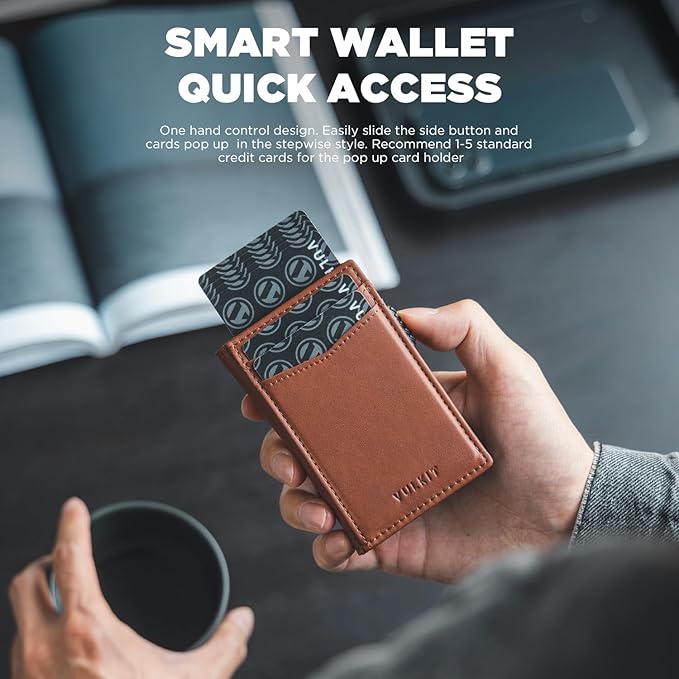VULKIT Men's Slim Wallets Pop Up Card Holder RFID Blocking Metal Wallet Minimalist Design Holds Up to 11 Cards