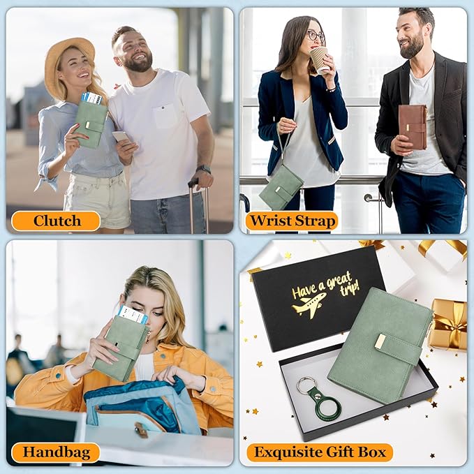 HUANLANG Passport Holder with Airtag for Women/Men, Airtag Passport Wallet for Travel Leather Passport Holder RFID Blocking,Travel Passport Walelt with Credit Card Holder