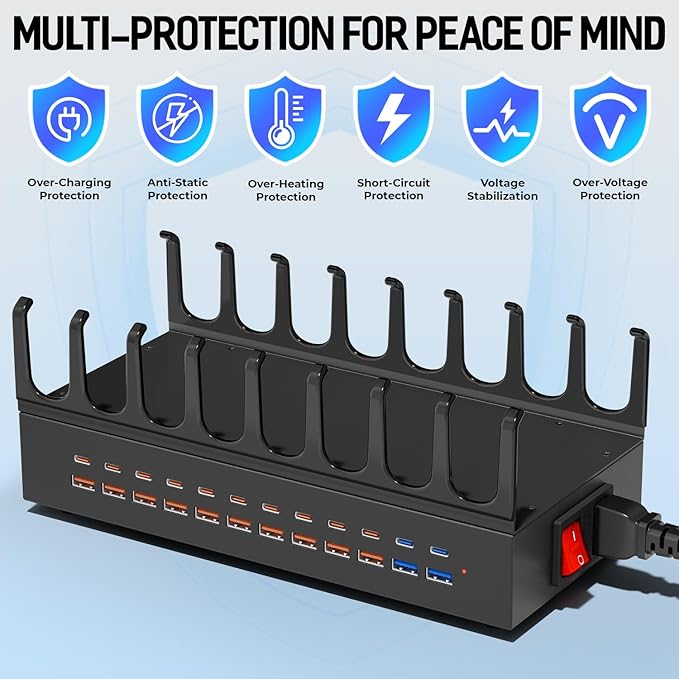 350W Charging Station for Multiple Devices, 24 Ports USB Fast Charging Station, Charger Station Organizer Compatible with Kindle,Tablet, iPad, Charger Station for Home, Office