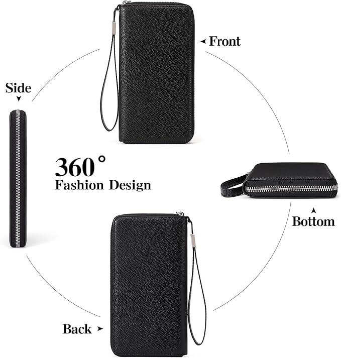 GOIACII Womens Wallet RFID Blocking Leather Zip Around Wallet Large Capacity Long Purse Credit Card Clutch Wristlet | RFID Blocking, Zip Around, Large Capacity, Long, Credit Card, Clutch