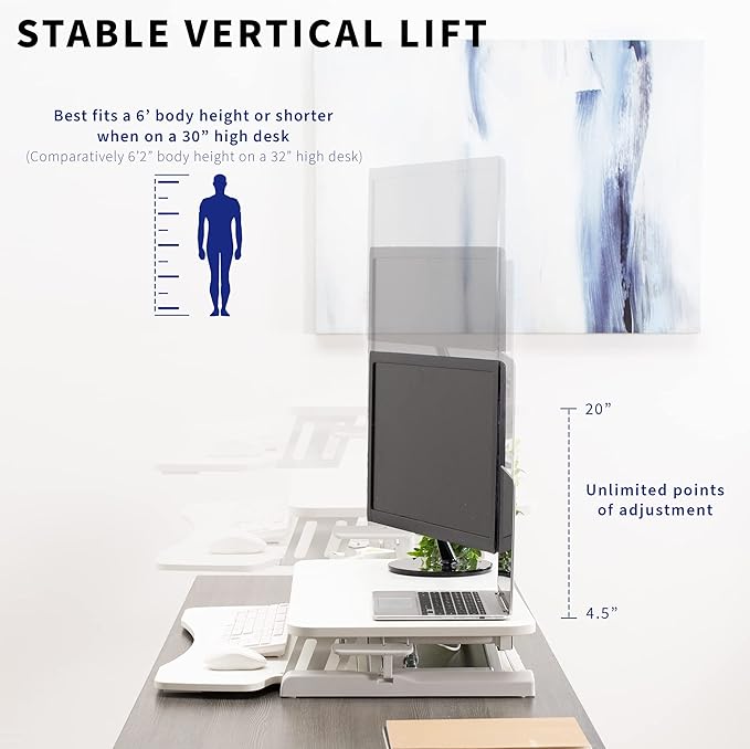 VIVO 32 inch Desk Converter, K Series, Height Adjustable Sit to Stand Riser, Dual Monitor and Laptop Workstation with Wide Keyboard Tray, White, DESK-V000KW