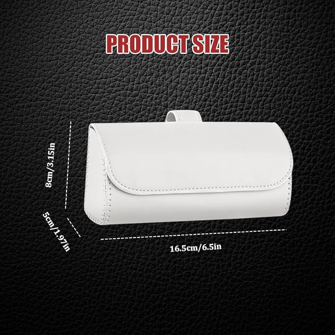 Sunglasses Holder for Car Sun Visor, Leather Auto Eyeglasses Storage Case with Hidden Magnetic Closure, Universal Protective Glasses Organizer Box, Visor Accessories for Woman Man (White)