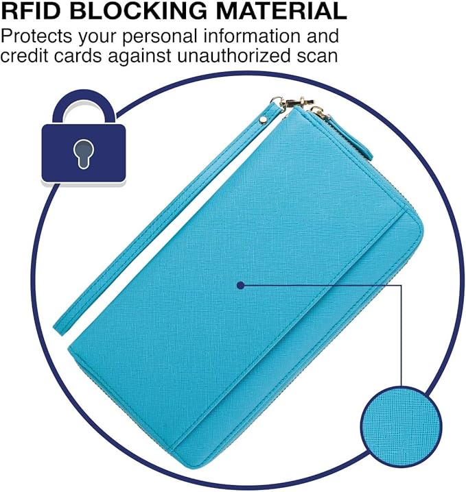 Travel Document Organizer - RFID Passport Wallet Case Family Holder Id Wristlet