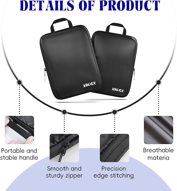 XBLGX 6 Set Compression Packing Cubes for Travel, Suitcases and Carry On, Luggage Organizer Bags for Travel Accessories