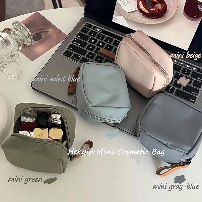 Hekyip Mini Cosmetic Bag, Travel Makeup Pouch, Portable Waterproof Cosmetic Pouch for Girls Women, Mini (Mini Beige)