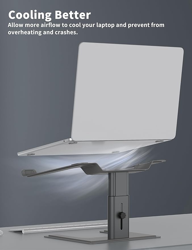 ALASHI Laptop Stand for Desk, Computer Stand Adjustable Height, Ergonomic Notebook Laptop Riser, Aluminum Metal Holder Compatible with 10 to 17.3 Inches Notebook PC Computer, Grey