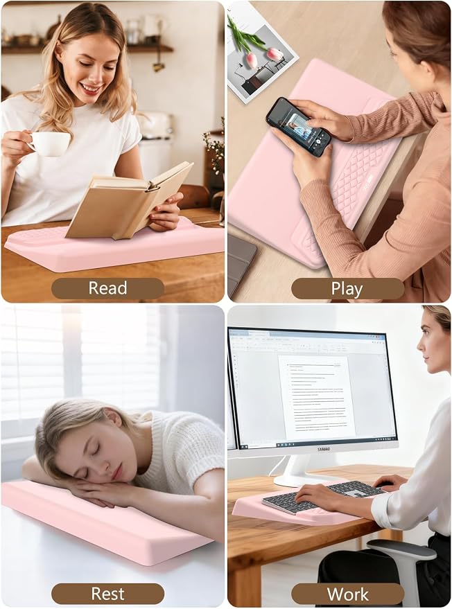 2-in-1 Ergonomic Keyboard Stand with Wrist Rest, Comfy Keyboard Riser Holder with Massage Design, Pink