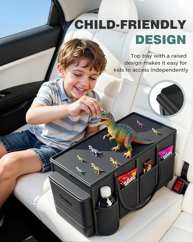 FLORICH Car Seat Organizer, Premium Backseat Car Organizer with Tray for Kids and Adults, Front Passenger Organizer with Tissue Box and Cup Holder and Mesh Pockets Waterproof