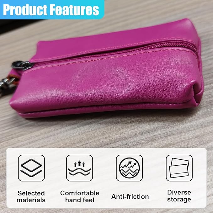 Leather Car Key Case Holder, Auto Smart Key Fob Protector Pouch with Zipper, Universal Unisex Keychain Wallet (Violet)