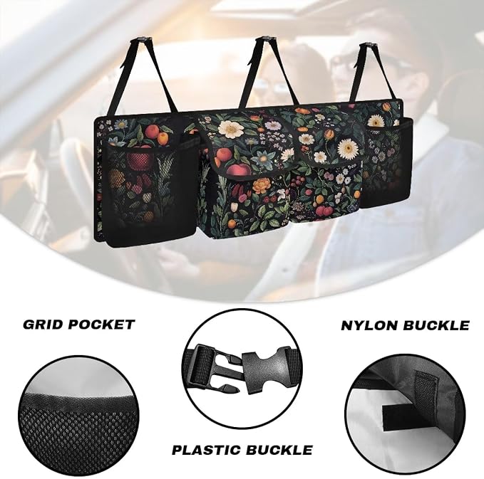 Daisy Floral Auto Car Trunk Organizer - Collapsible, Multi-Pocket Automotive SUV Car Organizer for Storage w/Adjustable Straps - Truck & Car Accessories for Women and Men