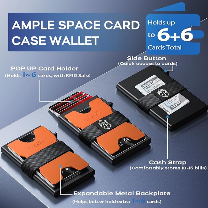 Zitahli Card Holder Wallets for Men - Slim Wallet Holds 6+6 Cards, Metal Card Holder, Minimalist RFID Blocking Wallets with Pop-Up Function, Ultra-Thin, Men's Accessories, Gifts for Him