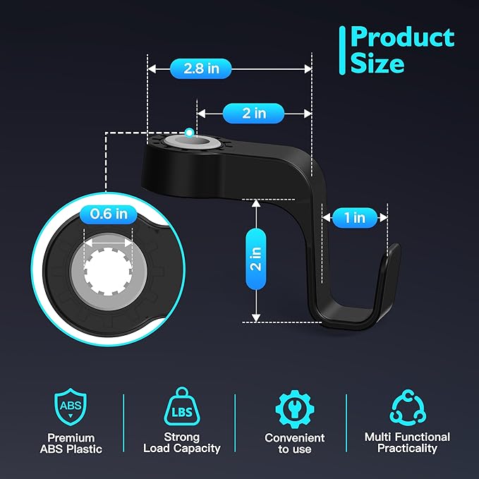Amooca Car Seat Hooks Anti-Drop Headrest Storage Hanger Universal Fit Automotive Organizer for Purse Bag Coat Black 2 Pack