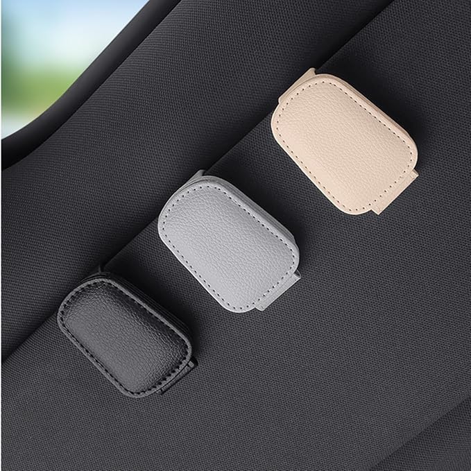 Sunglass Holder for Car Visor, Magnetic Leather Sunglasses Holder and Ticket Card Clip for Car