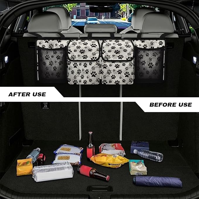 Dog Paw Car Trunk Organizer,Backseat Hanging Organizer with 4 Large Storage Bag Super Capacity,Waterproof Trunk Storage Bag for SUV Car