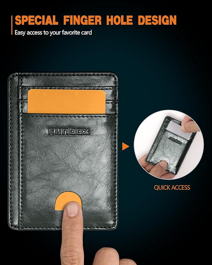 RUNBOX Slim ID Cases Minimalist Front Pocket RFID Blocking Leather Wallets for Men and Women Card Holder Wallets Gifts for men