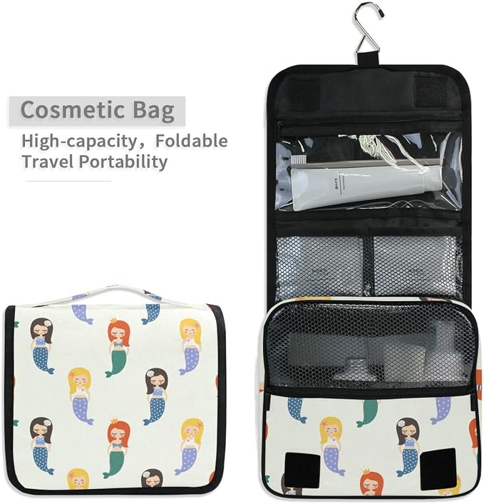 senya Hanging Travel Toiletry Bag Kit Makeup Case Cosmetics Organizer for Men Women (Colorful Mermaid)