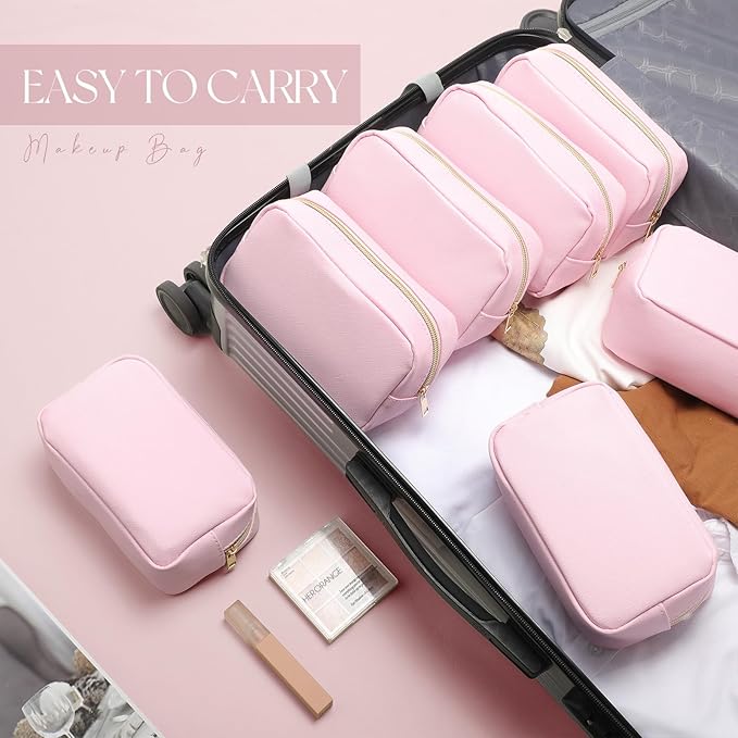 Sweetude 10 Pcs Makeup Bag Bulk for Women Preppy Gift PU Leather Cosmetic Bag Small Skincare Toiletry Pouch Mother Travel Cosmetic Pouch for Bridesmaid Bride Wedding Gift Favors (Colored Powder)