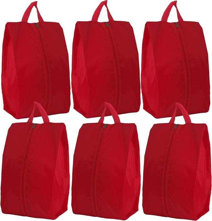 6pcs Portable Shoe Organizer, Travel Pouches with Zipper, Golf Shoe Bags, Clothes Bags, Soccer Cleats Bag Shoe Pouch for Gym, Waterproof, Odor-Resistant (Red)
