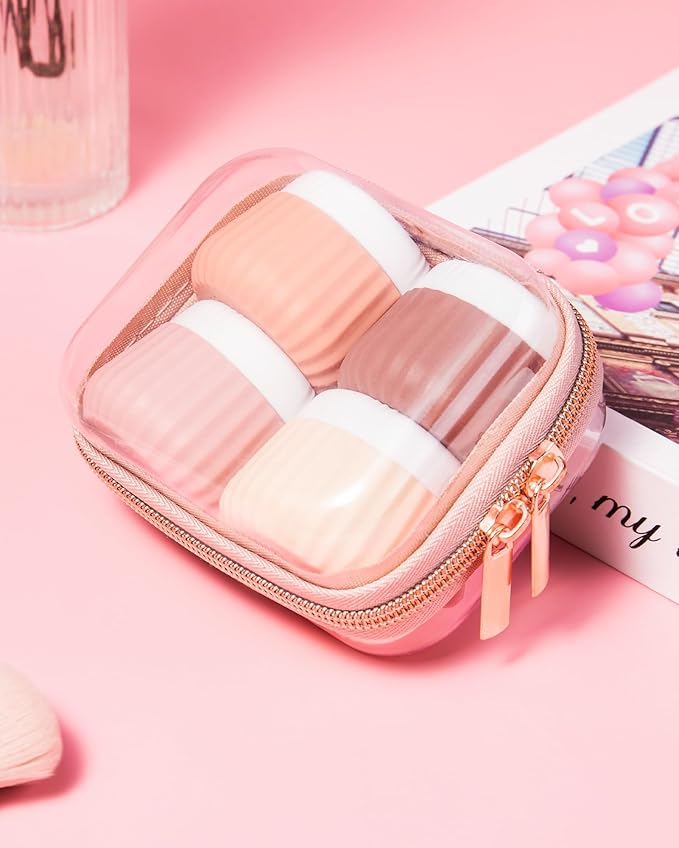 Mrsdry Travel Containers for Toiletries 4 Pack, Clear Hard Zipper Case, TSA Approved Travel Size Toiletries, With Clear Bag Leak Proof Silicone Jars, Creams Jars Carrying Small Items