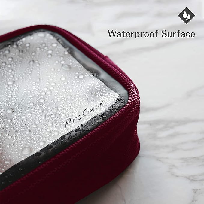 ProCase TSA Approved Travel Toiletry Bag Pouch, Matte Clear Travel Organizer Airport Carry-On Checkpoint Airline Compliant Storage Bag -1 Pack, Red