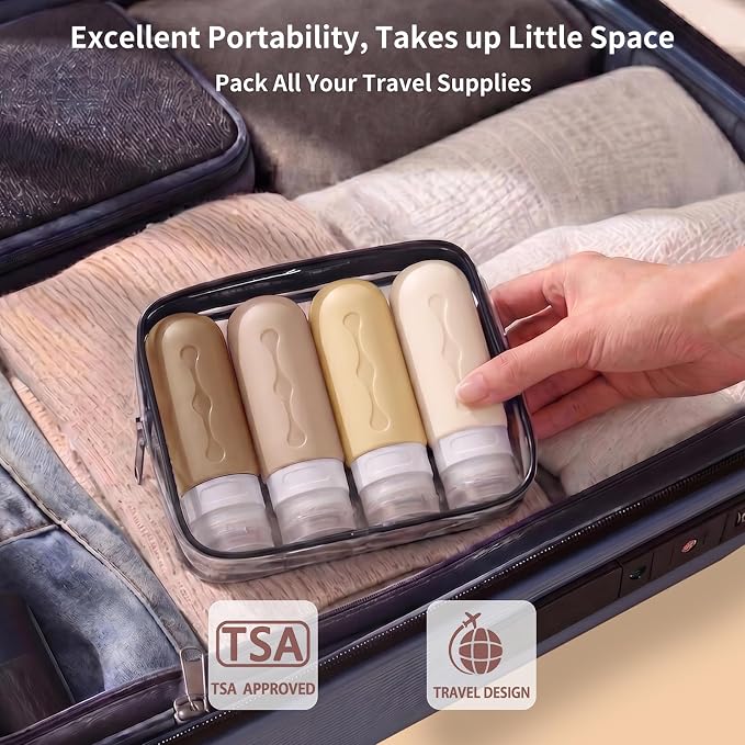Gemice Travel Bottles for Toiletries Tsa Approved Travel 3oz Size Containers BPA Free Leak Proof Travel Tubs Refillable Liquid Travel Accessories for Cometic Shampoo and Lotion Soap