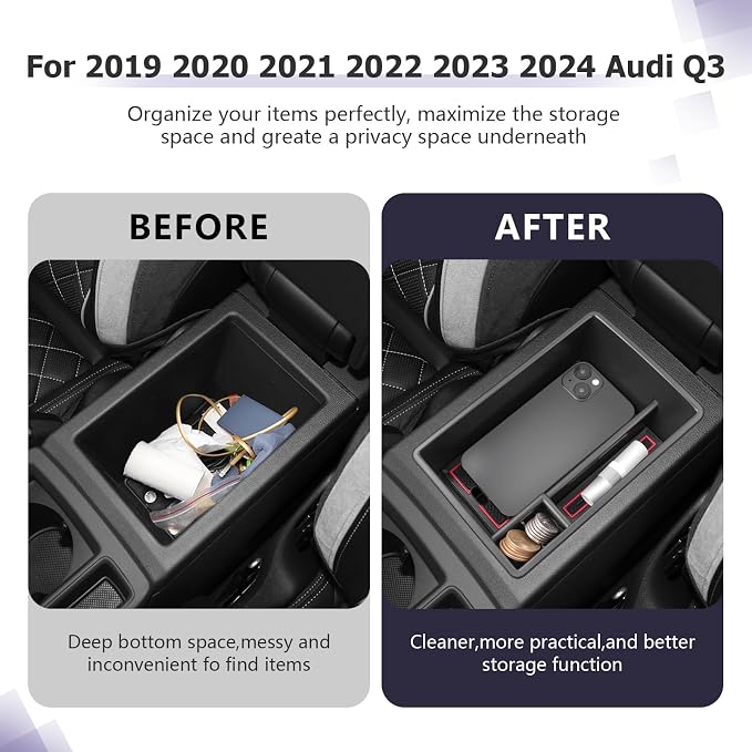 2019-2025 Auid Q3 F3 Center Console Organizer Armrest Storage Box Insert Tray Armrest Console Organizer 2024 2025 Auid Q3 Accessories (Red)