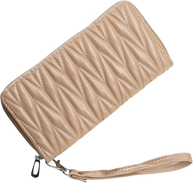 Women's Zip Wristlet Wallet - Large Capacity RFID Blocking Clutch Purse Quilted Soft Vegan Leather Travel Organizer