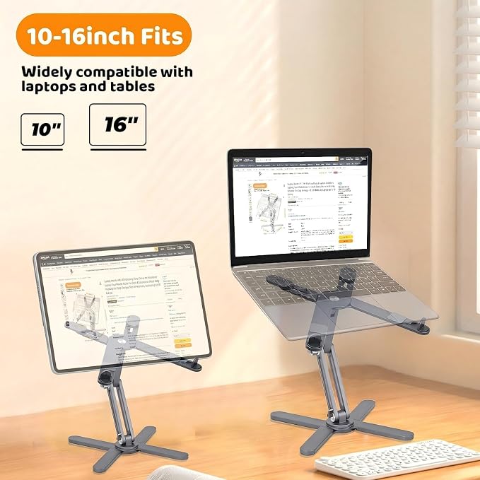 Moallia N86 360 Rotating Laptop Stand, Adjustable Height & Angle, Ergonomic Metal Riser for Desk Collaborative Work, Fully Foldable for Easy Storage, Fits All MacBook & Laptops up to 16 inches, Grey