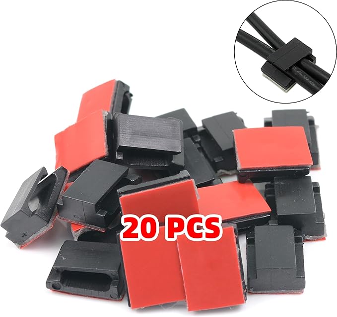 Mini Self Adhesive Car Cable Ties Mounts Holder Adhesive Car Charging Cable Clips Camera/GPS Power Cord Wire Management Used with Car/Motor/Office/Home(20PCS)