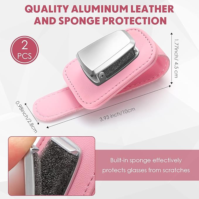 2 Packs Car Glasses Holder Universal Car Visor Sunglasses Holder Clip Leather Eyeglasses Hanger and Ticket Card Clip Eyeglasses Mount for Car (Pink)