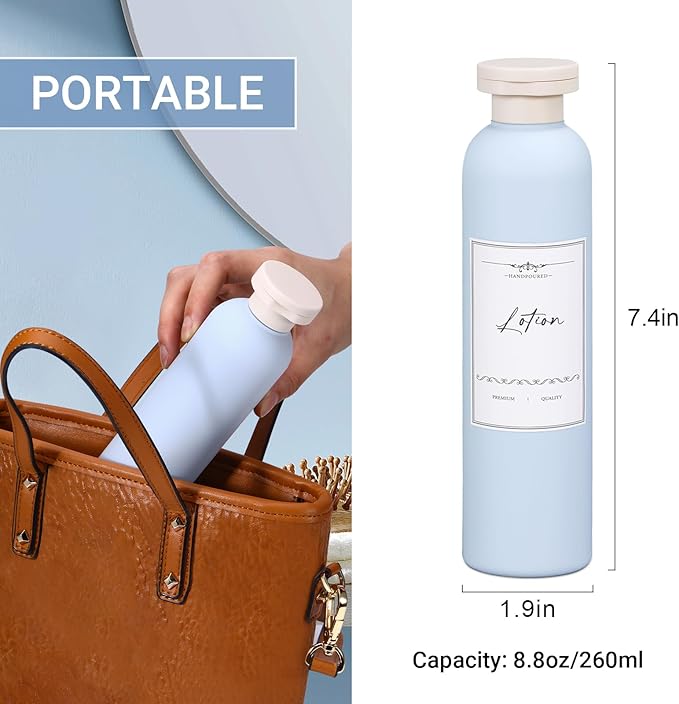 8.8oz Travel Essentials Shampoo Bottles for Toiletries,Empty Plastic Squeeze Bottles with Flip Cap for Toiletries Travel Size Shampoo and Conditioner (3 pack, bule)