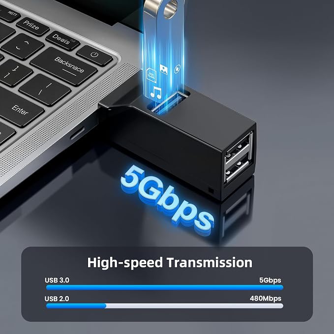 3 Ports USB-Adapter, USB Hub with 3.0 and Double 2.0 USB-Adapter, Portable USB Splitter 1 in 3 Out for U Disk，Keyborad, Mouse，Mobile Hard Disk, etc (Black)