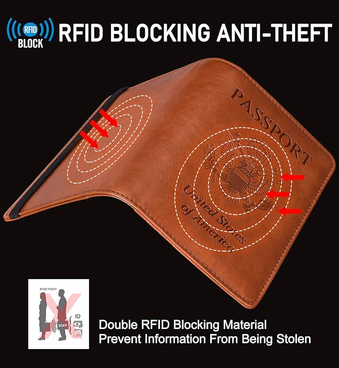 HerriaT Leather Passport Holder Cover Case RFID Blocking Travel Wallets Card Case for Women Men(Coffee)