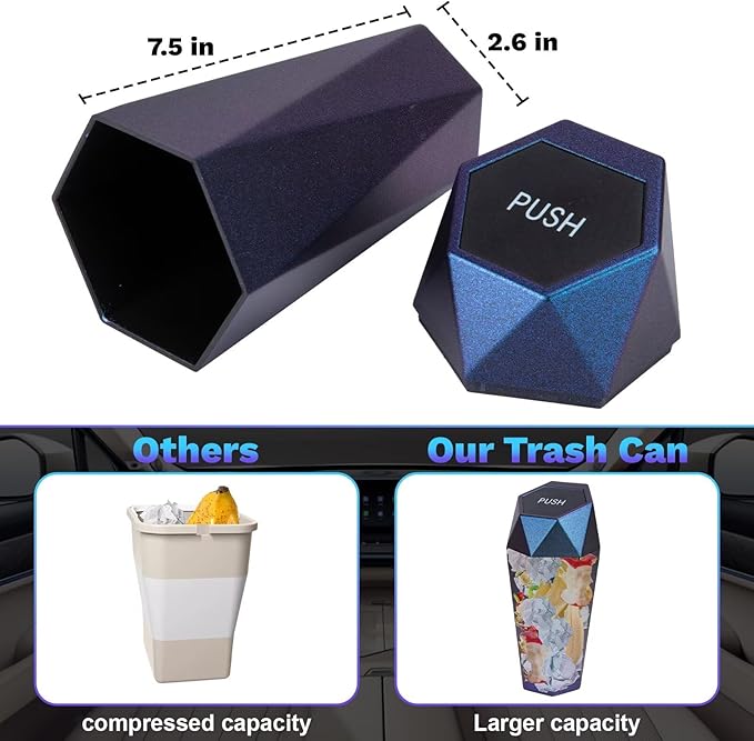 BFXM Car Trash Can, 2 Pack Car Trash Bin with Lid, Car Accessories for Women Interior, Car Garbage Can with Additional 2 ABS Hooks and 60pcs Trash Bags, Suitable for Home, Office, Car Organizer