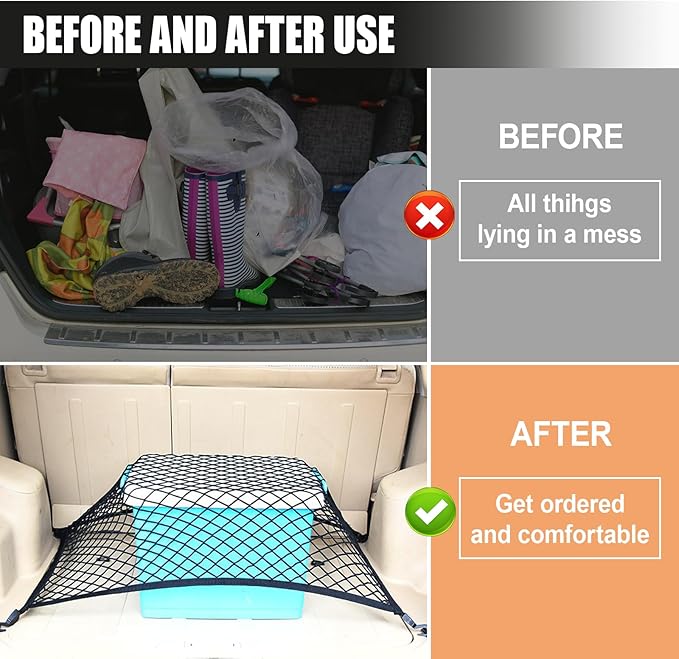 Elastic Cargo Net for Trunk SUV, Stretchable Mesh Truck Organizer, 31.5'' x 23.6'', Pickup Truck Bed Net with Hooks, Storage Luggage Cover for Car, Travel Essentials