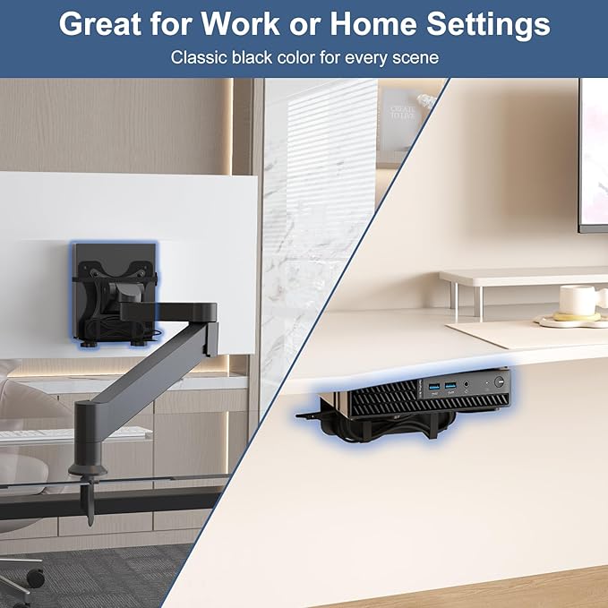 Adjustable Thin Client Mini PC Mount Bracket, Mini PC Vesa Mount, Under Desk Mount, Wall Mount and Attached to Monitor Arm Mount for NUC, Dell, HP, Mac mini, Cable Boxes, Wi-Fi Routers and Small CPUs