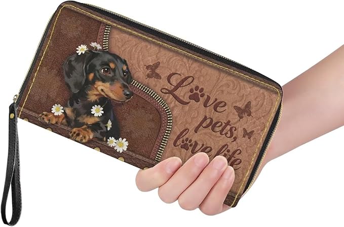 Bulopur Dachshund Dog Wallet for Women Zip Around Clutch Purse PU Leather Waterproof Travel Wallet Passport Holder Ladies Handbags