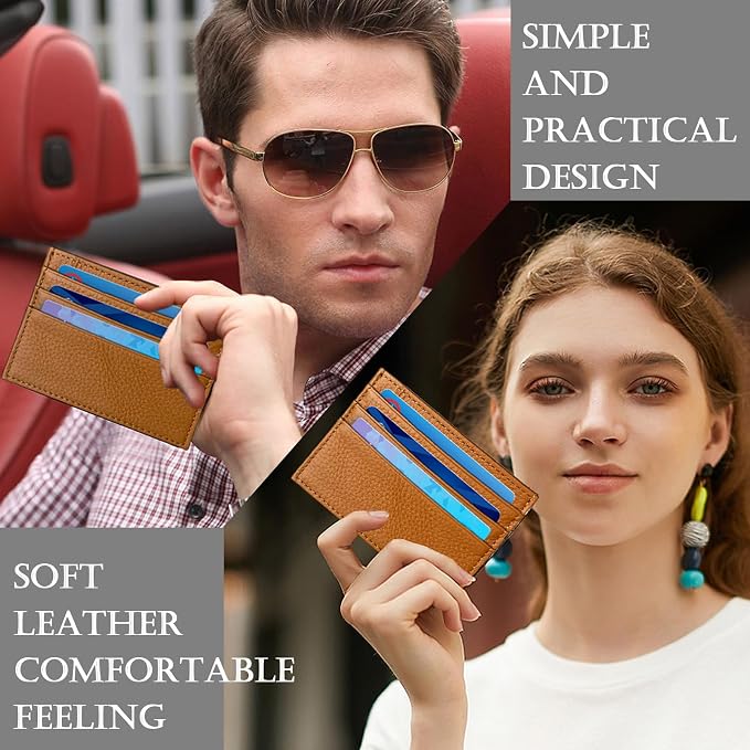 WOXVM Credit Card Holder Wallet RFID Blocking Slim Credit Card Cases Holder Premium Leather Minimalist Front Pocket Small Wallet with 6 Card Slots and 1 Pockets for Men Women (Brown)
