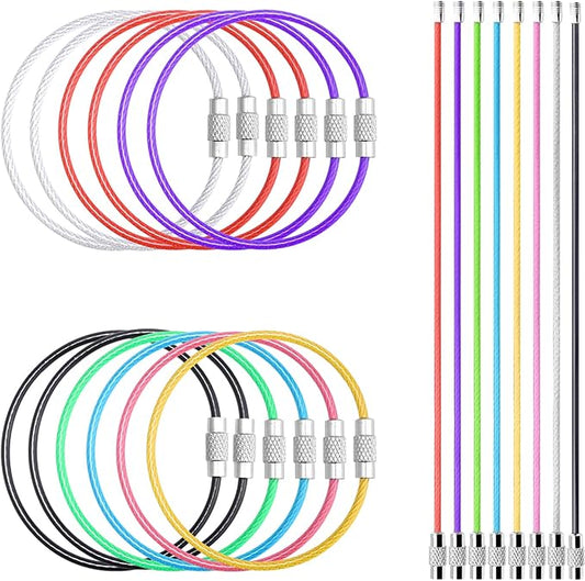12 Pack 6" Key Ring Wire Keychain Cable Keyring Keychain Holder Clips Large Loops for Car Keys Tags, Luggage Bag Tags, Crafts (Assorted, 2mm)