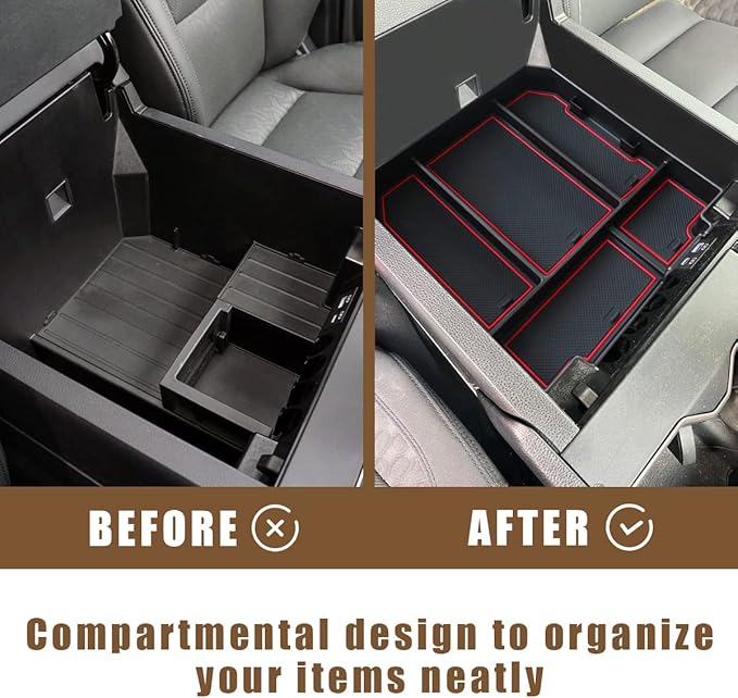 Muslogy Center Console Organizer Compatible with 2022-2025 2026 Toyota Tundra Accessories & 2023-2026 Sequoia Console Storage Box Divider Insert Tray ABS Material with Non-Slip Mats(Rubber Red)