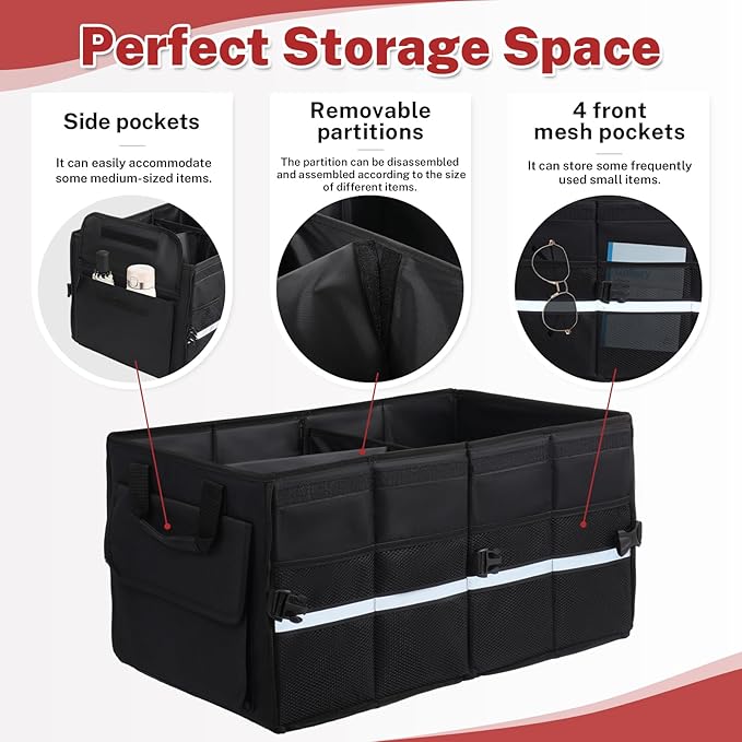 Car Trunk Organizer, A Foldable Car Trunk Storage Organizer Designed For All Car, 56L Capacity Waterproof Car Accessories For All People, With Detachable Covers, Made Of 600D Oxford Cloth