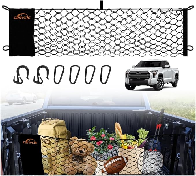 Truck Bed Cargo Net for Toyota Tundra 2022-2026, Envelope Style Pickup Truck Bed Net for Tundra Accessories, Upgraded Trunk Cargo Net Storage Bag with Metal Carabiners