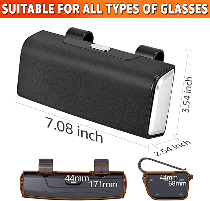 Car Sunglasses Holder for Sun Visor, Button Leather Eyeglass Hanger and Interior Storage Box