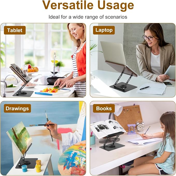 Adjustable Book Stand, 360° Rotating Laptop Stand, Foldable Reading Desk Holder, Ergonomic Multi-Purpose Tablet Stand, Height Adjustable Workstation Riser