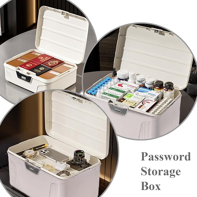 RUIAN 2.3 Gallon Portable Combination Lock Box-Plastic Lockable Storage Container with Code Safe, Versatile Organizer for Home Office Travel Business (White&Small)
